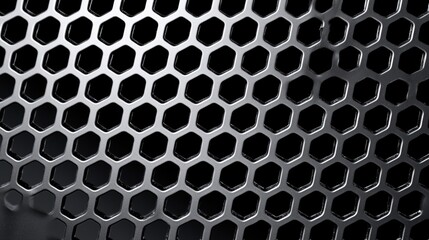 Poster - A close-up of a metallic honeycomb pattern showcasing a perforated design, emphasizing texture and geometric shapes.
