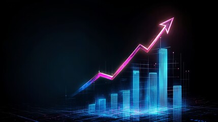 Poster - A glowing graph with an upward arrow symbolizes significant growth and progress in a modern, digital aesthetic, featuring stunning visuals that inspire innovation and forwardthinking