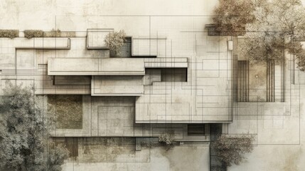 Aufkleber - A graphic design mockup of an architectural blueprint, complete with overlay effects to enhance the visual appeal.