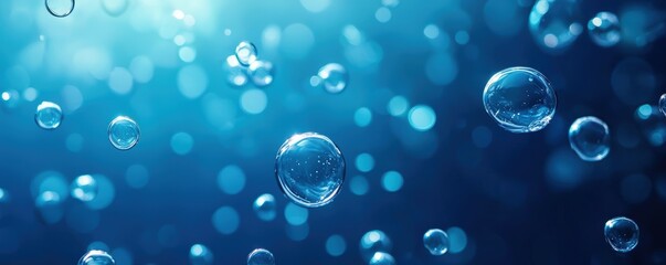 Poster - A serene underwater scene featuring bubbles floating in a tranquil blue environment, evoking a sense of calm and depth.