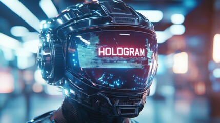 Poster - Sleek and modern holographic display equipment with futuristic interface and control panel in a dark cyberpunk inspired industrial setting  Glowing