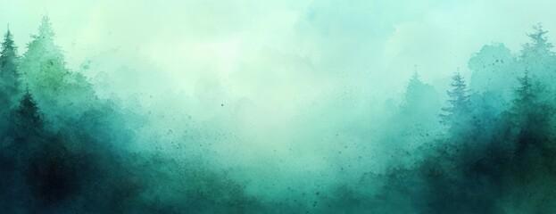 Aufkleber - Tranquil Abstract Watercolor Landscape with Soft Greens and Blues Elegant Background