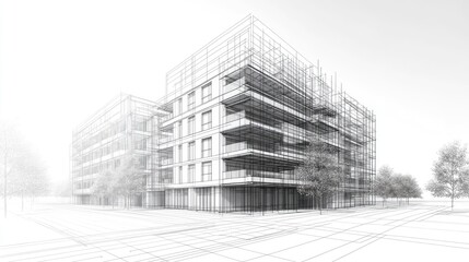 Poster - A photo effect mockup of a blueprint with overlay grid lines, showcasing a detailed construction design template.