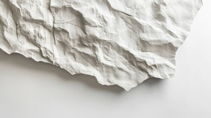 Poster - A piece of wrinkled white paper with visible creases, isolated on a white backdrop, emphasizing a wasted, imperfect texture.