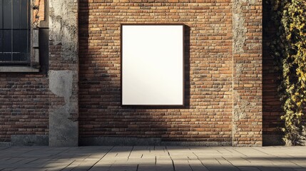 Poster - A realistic outdoor poster mockup displayed on a brick wall in an urban setting, perfect for showcasing advertisements in a cityscape.