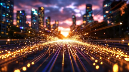 Poster - Dazzling futuristic cityscape with glowing skyscrapers high speed transportation networks and a pulsing energy that captures the dynamic progress and prosperity of the modern metropolis