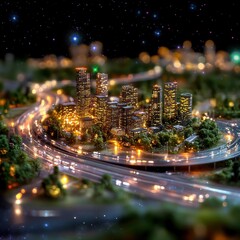 Poster - vibrant and captivating cityscape at night featuring a bustling urban landscape with gleaming skyscr