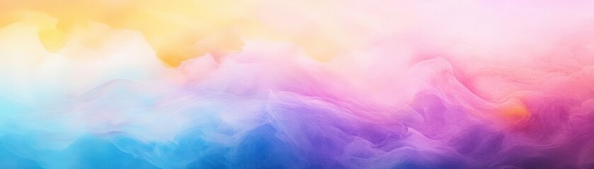 Aufkleber - Pastel Watercolor Sunset Sky Background with Blurry Puffy Clouds in Rainbow Colors of Pink Blue Yellow and Purple
