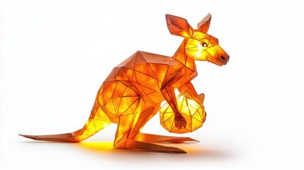 Sticker - A paper illuminated kangaroo sculpture standing on a white background