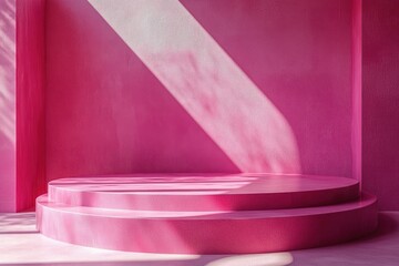 Aufkleber - Pink Platform Minimalist Composition with Geometric Patterns and Soft Shadows in Modern Abstract Art