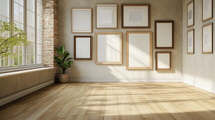 Poster - A sophisticated mockup of a photo frame gallery wall with various frame designs, ready to be filled with personal photos or art.