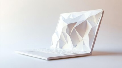 Poster - A white laptop computer made of paper is shown