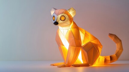 Canvas Print - A unique origami lemur sculpture with internal illumination glowing