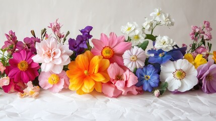 Poster - A vibrant mix of spring flowers arranged on a delicate paper background, perfect for capturing the essence of nature's beauty.