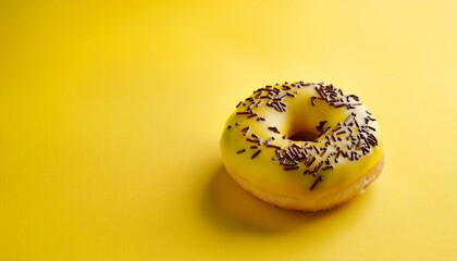 Wall Mural - Mini Lemon Donut with Chocolate Sprinkles on Yellow Background Isolated