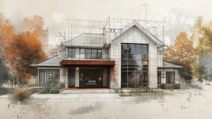 Poster - An architectural blueprint mockup with a subtle photo effect overlay, showcasing construction and design elements.