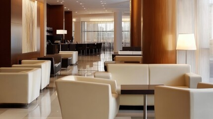 Wall Mural - A modern hotel lobby with chairs tables and decor