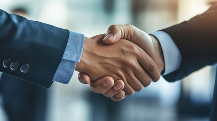 Poster - Close-up of a handshake between businessmen, finalizing a successful business agreement, with space available for adding your business message.