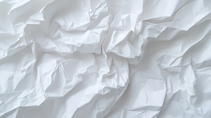 Poster - Crumpled white paper with creases and folds, isolated on a white background, showcasing a damaged, wrinkled texture for creative use.