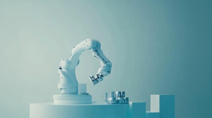 Poster - A white robotic arm is interacting with some metallic objects