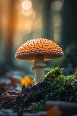 Wall Mural - Closeup view of fresh mushroom in forest in Spring.