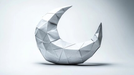 Poster - A White Origami Moon Sculpture Resting on a White Surface
