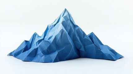 Canvas Print - A blue paper origami mountain sculpture stands on white background