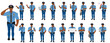 © AryanRaj - Police Officer Character Design Model Sheet. Man, Character design. Front, side, back view and explainer animation poses. Character set with lip sync and Walk cycle animation sequences.