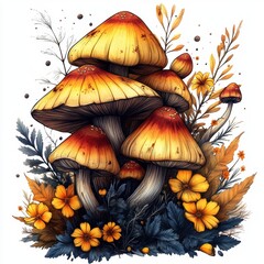 Wall Mural - Collection illustration of various type of mushroom