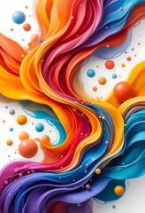 Poster - Abstract Colorful Paint Swirls With Floating Spheres Decorating the Scene