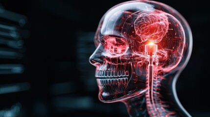 Poster - transparent 3d digital showcasing the intricate structure and anatomy of the human brain and skull i