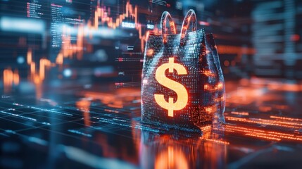 Poster - Dynamic Financial Market Chart and Dollar Symbol on Abstract Digital Background for Business and Investment Concept