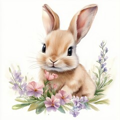 Wall Mural - Cute rabbit in Spring field.