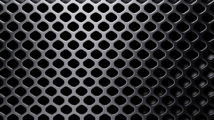 Poster - A close-up of black metal mesh featuring a hexagonal pattern, showcasing a modern and industrial design.