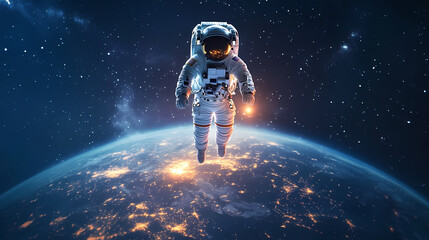 Wall Mural - astronaut floating in space with planet