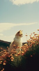 Canvas Print - Photography of minimal a cute cat with hillside landscape outdoors animal mammal.