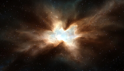 Wall Mural - celestial shadow play. luminous nebula with shadowy abstract shapes in space