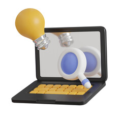Poster - laptop research idea icons. minimal 3D Illustration School Education