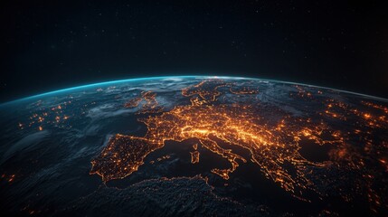 Fototapete - 3D business network concept with international trade routes glowing across continents.