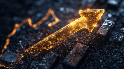 Poster - glowing golden arrow symbolizes growth and success on dark background