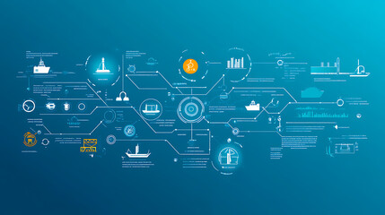 Poster - Innovative maritime technology solutions global ocean infographic data digital environment aerial view connectivity concept