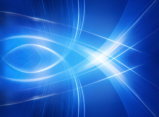 Aufkleber - Bright blue abstract background with flowing white light streaks creating dynamic curves and shapes.  The design evokes a sense of movement and energy.