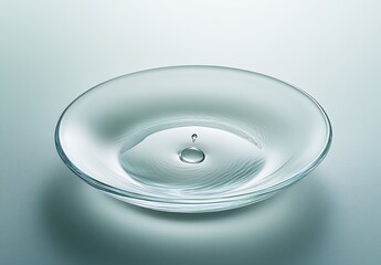Poster - Clear Glass Bowl with Droplet Formation in Calm Water Surface, Perfect for Nature and Minimalistic Themes in Photography