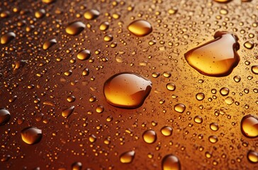 Poster - Close-up of Water Droplets on a Warm Orange Background with Beautiful Reflections and Textures Creating a Unique Visual Experience