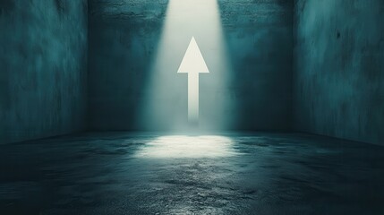 Poster - Dramatic Scene with Bright Light and Arrow Symbolizing Direction in an Empty Industrial Space