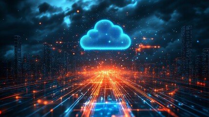 Leinwandbilder - Stunning digital illustration of cloud computing and pipe networks, symbolizing the automation and data flow of Industry 40, machine learning processes, and digital infrastructure
