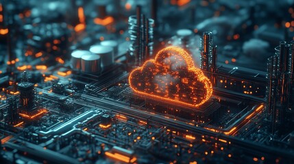 Leinwandbilder - Stunning digital illustration of cloud computing and pipe networks, symbolizing the automation and data flow of Industry 40, machine learning processes, and digital infrastructure