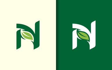 Poster - A minimalist logo featuring the letter N seamlessly combined with a green leaf, symbolizing nature, eco-friendliness and organic growth.