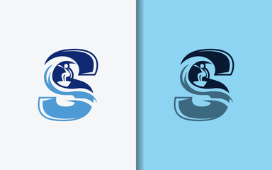 Poster - A minimalist logo featuring the letter S seamlessly combined with a surfer, perfect for surf brands and water sports businesses.