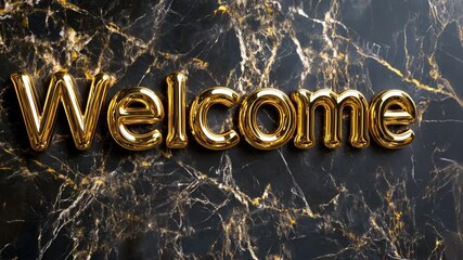 Luxury Welcome word on golden marble background. Greeting text for events, weddings, promotions and hospitality business